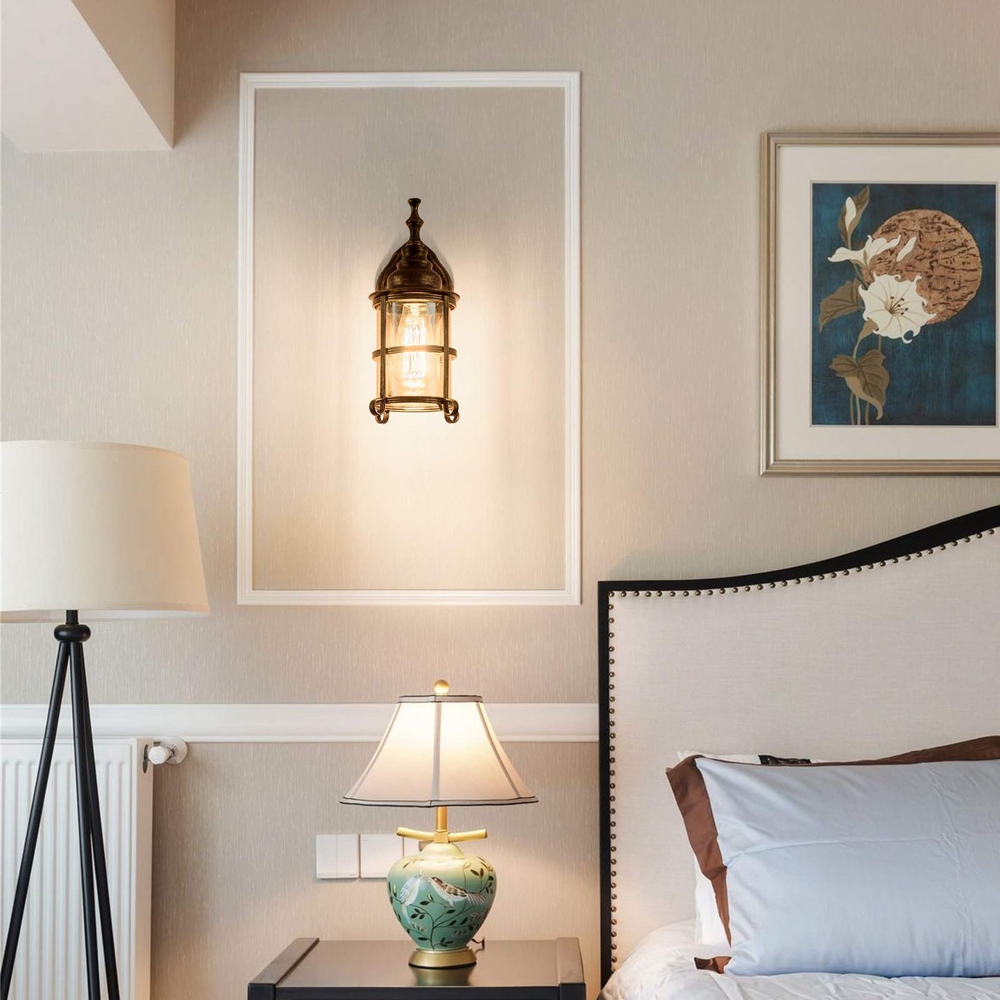 Plfann Rustic Amber Glass Wall Sconce 2-Pack, Bronze Brushed, Industrial Farmhouse Lamp Porch Lighting Waterproof Retro Lamp for Indoor Bedroom Living