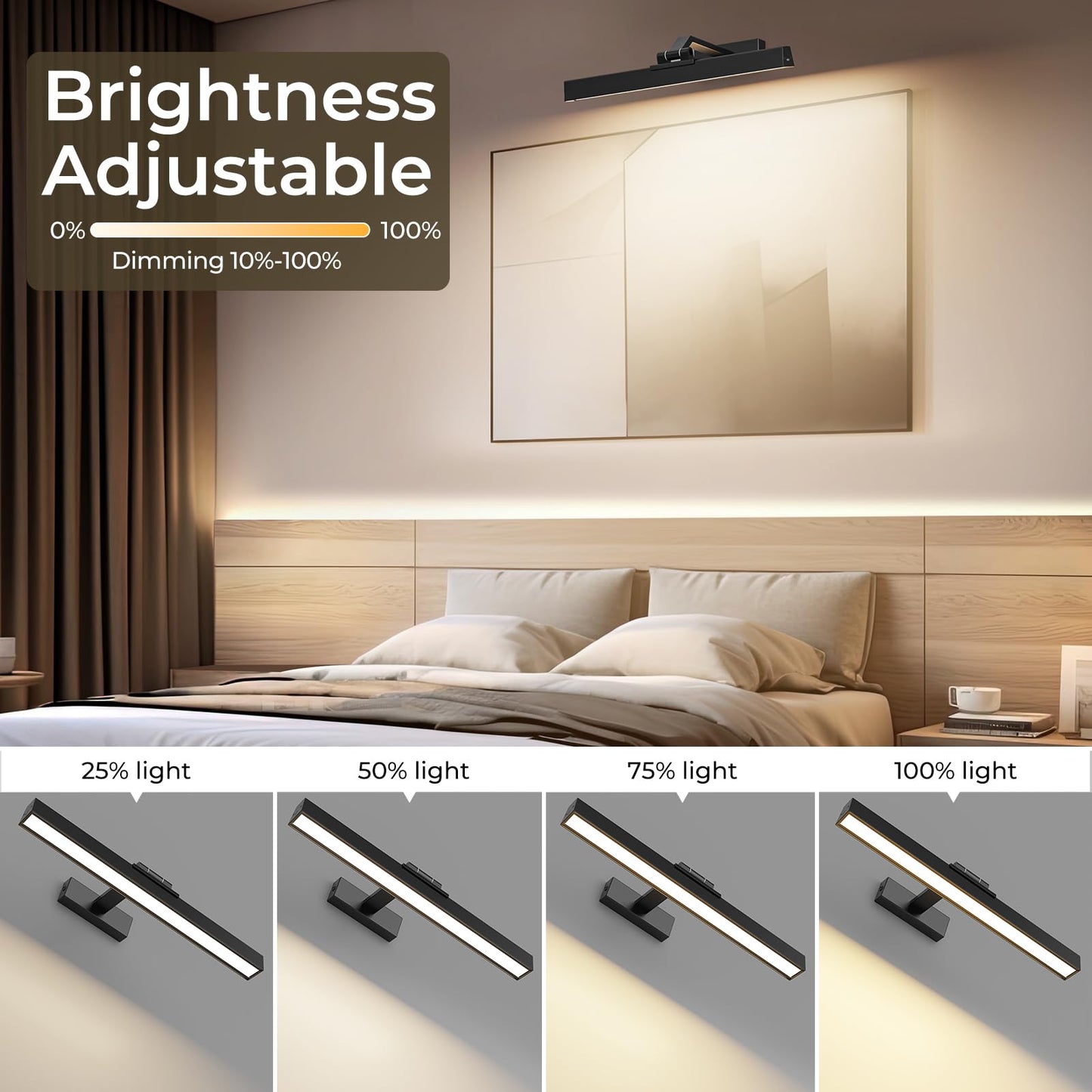 Picture Lights for Wall, Battery Operated Picture Light 16in Gallery Light for Paintings CCT Dimmable Recharging Battery Wall Light with Remote