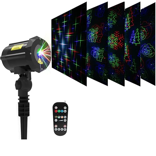 LedMall Motion Pattern Firefly 3 Models in 1 with 18 Patterns RGB Outdoor Laser Christmas Lights Projector with RF Remote Control and Security kit