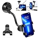 ivoler Car Phone Mount Windshield, Long Arm Clamp Universal Windshield with Double Clip Strong Suction Cup Cell Phone Holder Compatible with iPhone 15