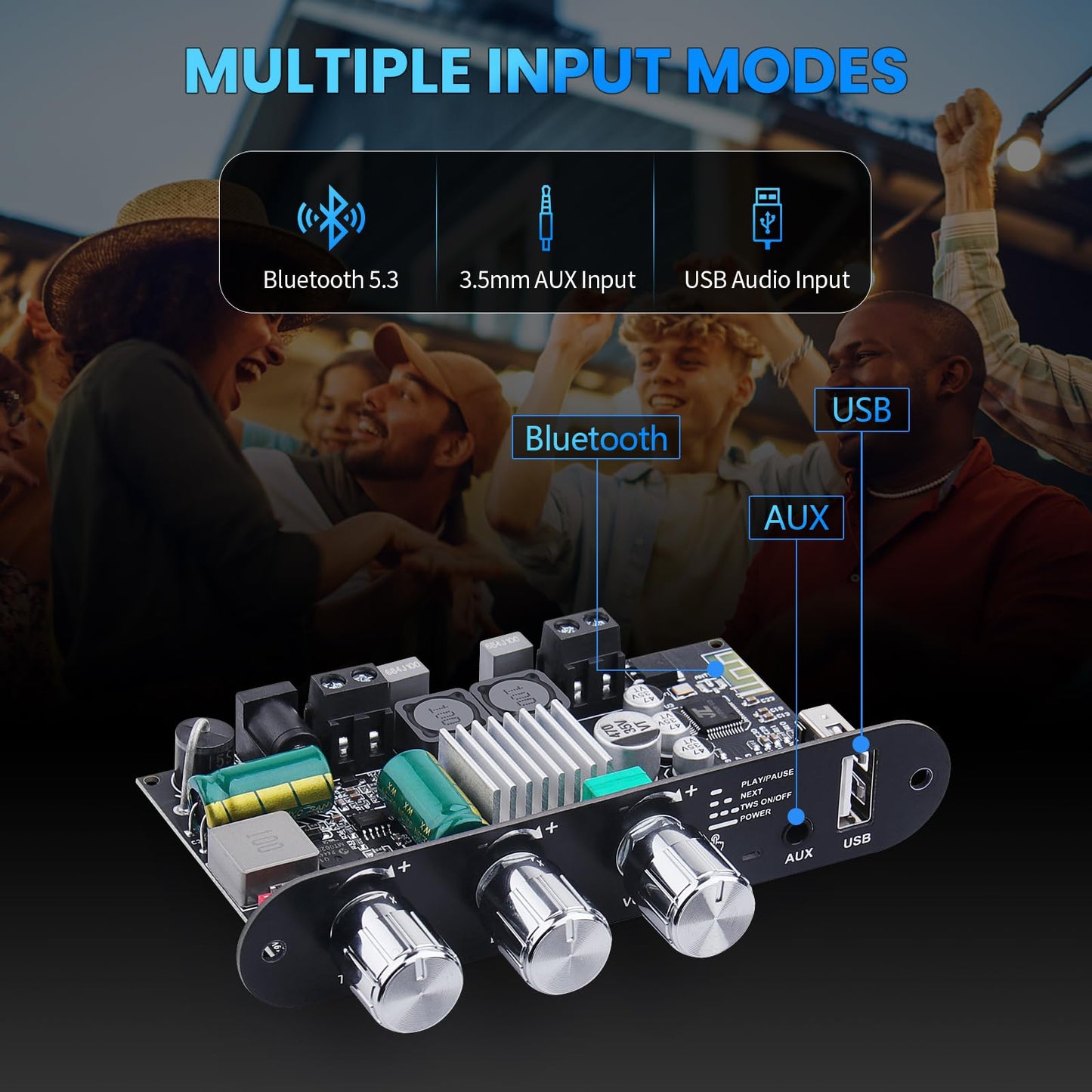 2PCS ZK-1001U Mono Bluetooth Amplifier Board, 100W Peak Power, TWS Stereo, 9-24V Input, USB/AUX/Bluetooth Input for DIY Wireless Speakers