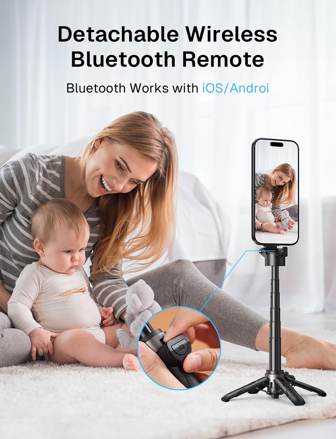 MAGIC JOHN Phone Tripod with 2 Selfie Light, Portable Pocket Size Selfie Stick for iPhone Magsafe, Selfie Stick with Detachable Remote Control