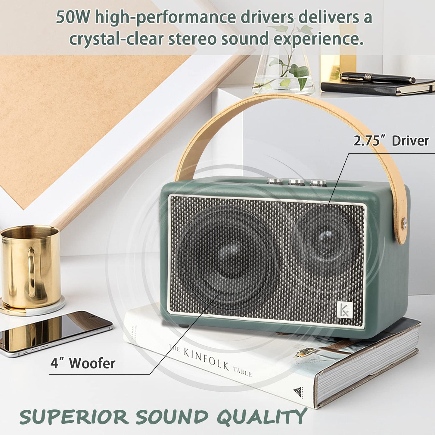 KONEX Bluetooth Speaker, Vintage Bluetooth Speaker, Portable Bluetooth Speaker, Equipped with Bluetooth 5.1, Home Bluetooth Speaker, 20H Long