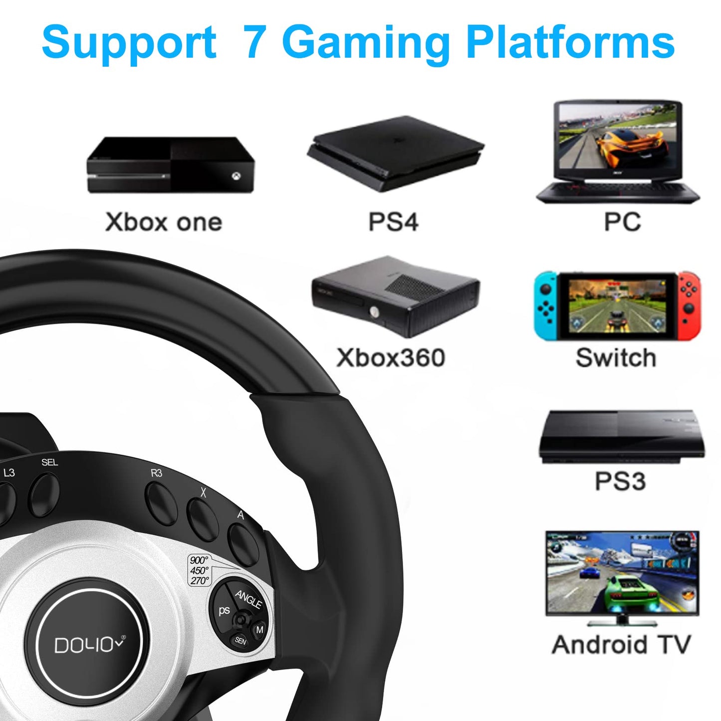 NBCP Racing Wheel with 270/900° Rotation, PC Steering Wheel with Pedals, Dual-Motor Vibration & Gear Shifter for Xbox Series X|S, Xbox One, PS4, PS3