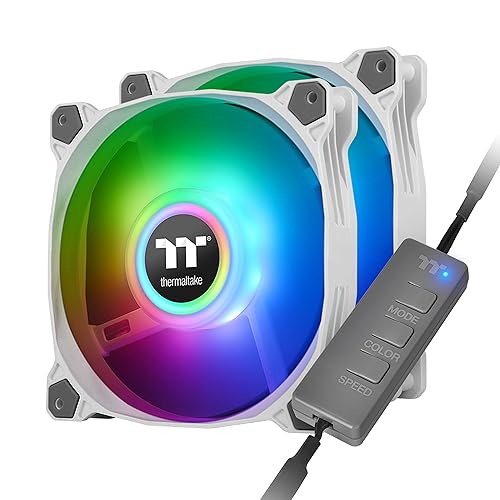 Thermaltake Pure Duo 140mm 16.8 Million RGB Color 5V ARGB Motherboard Sync 2 Light Rings 18 Addressable LED 9 Blades Hydraulic Bearing White