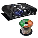 Pyle PFA330BT 2-Channel 90 Watt Max Power Bluetooth AUX Compact Class T Amplifier System Combo Bundle with 16 Gauge Speaker Wire