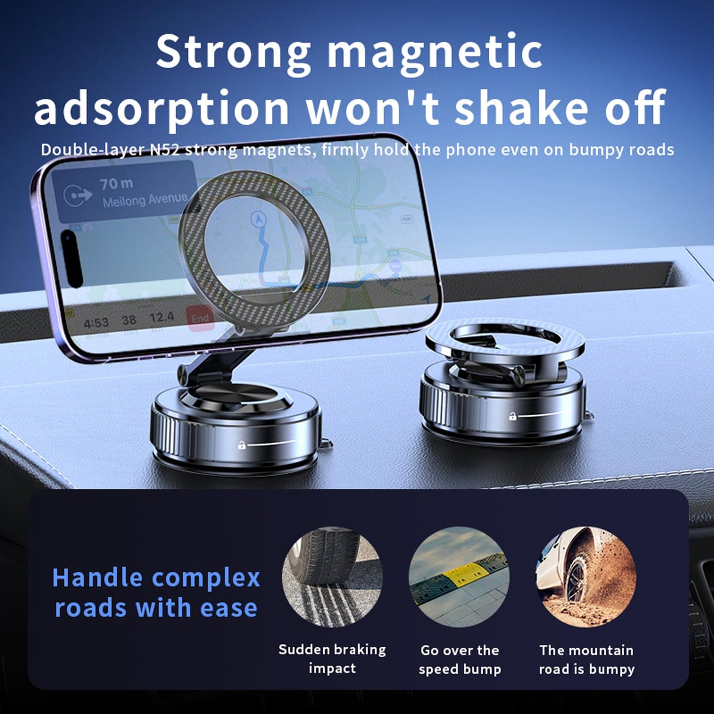 Hosann Century Vacuum Magnetic Car Phone Holder for MagSafe,360° Foldable Rotation Car Mount Cell Phone Holders for iPhone 17/16/15/14/13/12 Series