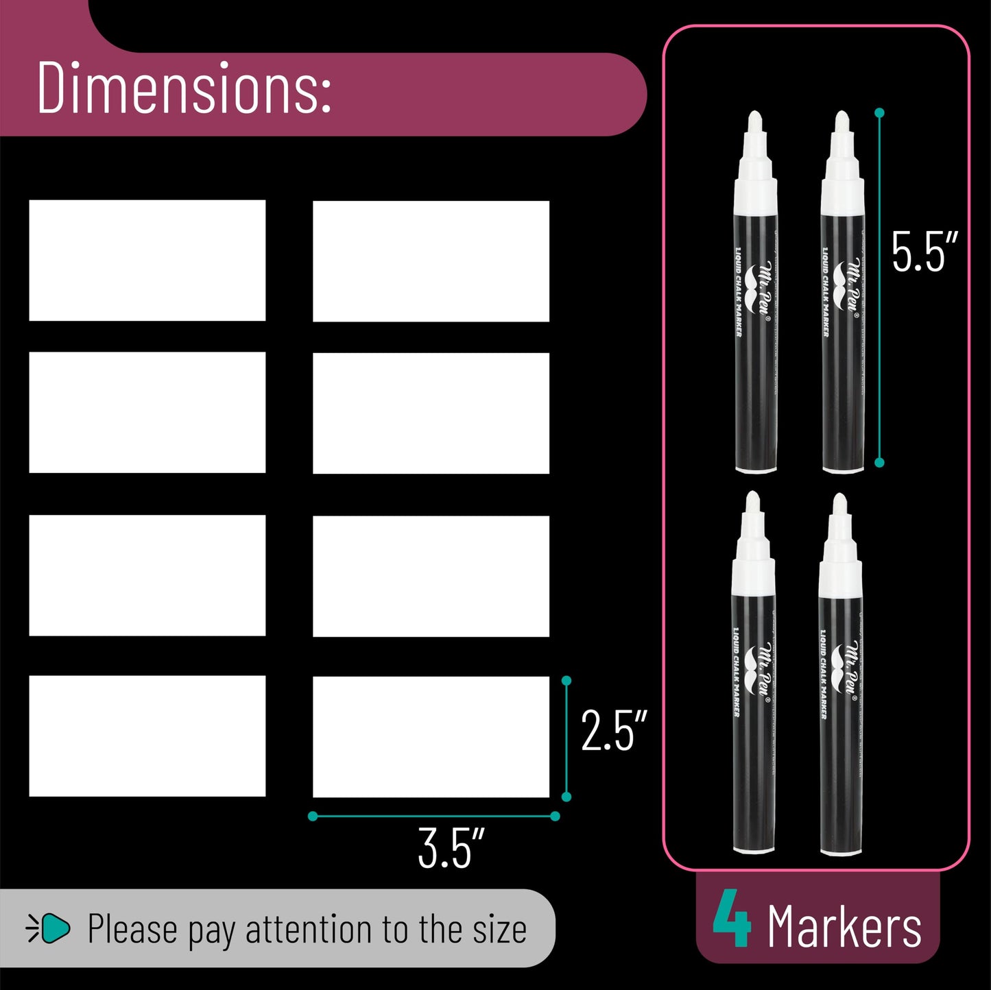 Mr. Pen- Liquid Chalk Marker Pen, 4 Pack, 8x Labels