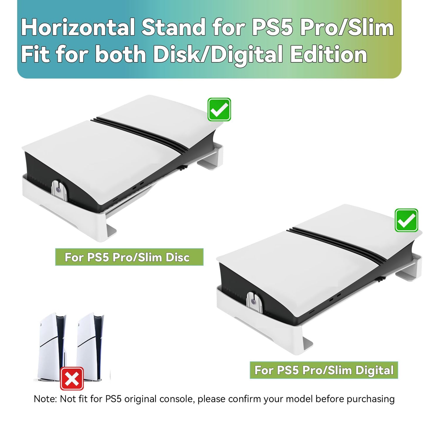 Racrank PS5 Pro Horizontal Stand with Anti-Slip Cooling Base, Space-Saving Dual Mode Base for PS5 Slim & Pro Console Disc & Digital Edition