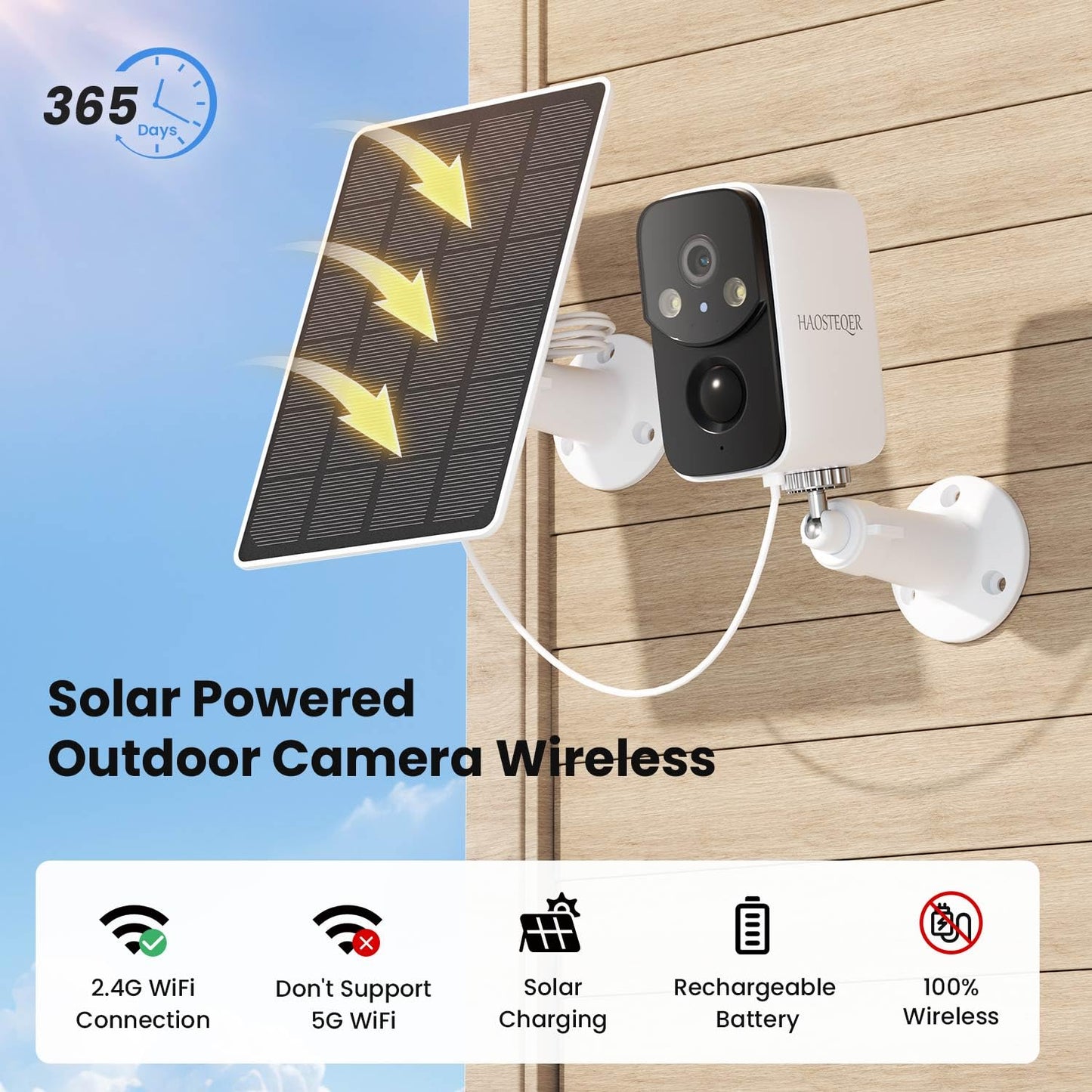 HAOSTEQER Solar Security Cameras Wireless Outdoor, WiFi Cameras for Home Security, Motion Detection, Instant Phone Notifications, SD/Cloud Storage, 2K