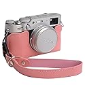 Bowan X100V Camera Case, Handmade Genuine Real Leather Half Camera Case Bag Cover for Fujifilm X100V Camera Bottom Opening Version + Hand Strap (Pink)