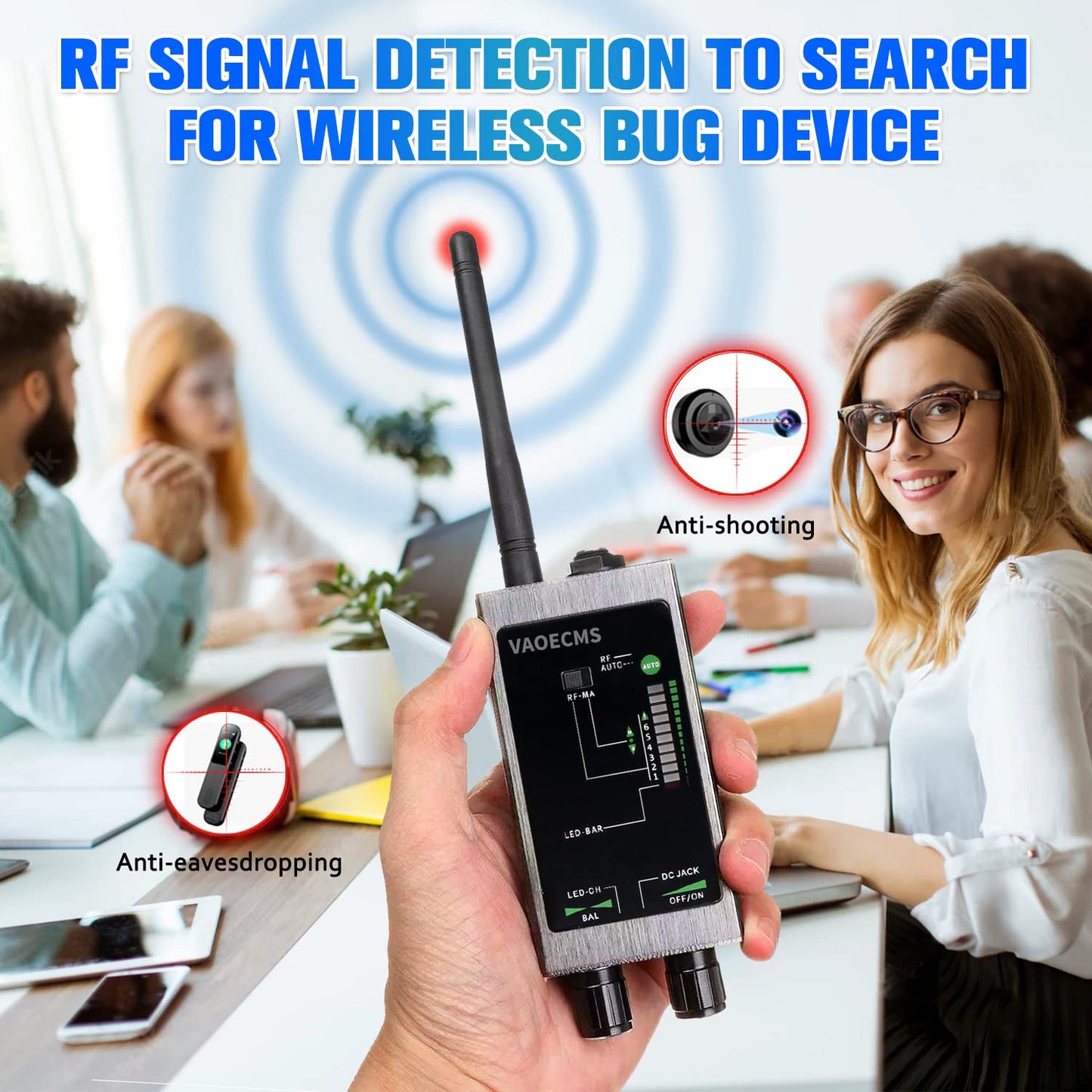 VAOECMS Hidden Camera Detector, Bug Detector, Camera Finder, Portable Hidden Devices Detector for Privacy Protection