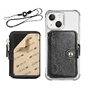 M-Plateau Phone Wallet Stick On - Slim, Durable, and Stylish PU Leather Card Holder with 3M Adhesive and Removable Lanyard for iPhone and Most