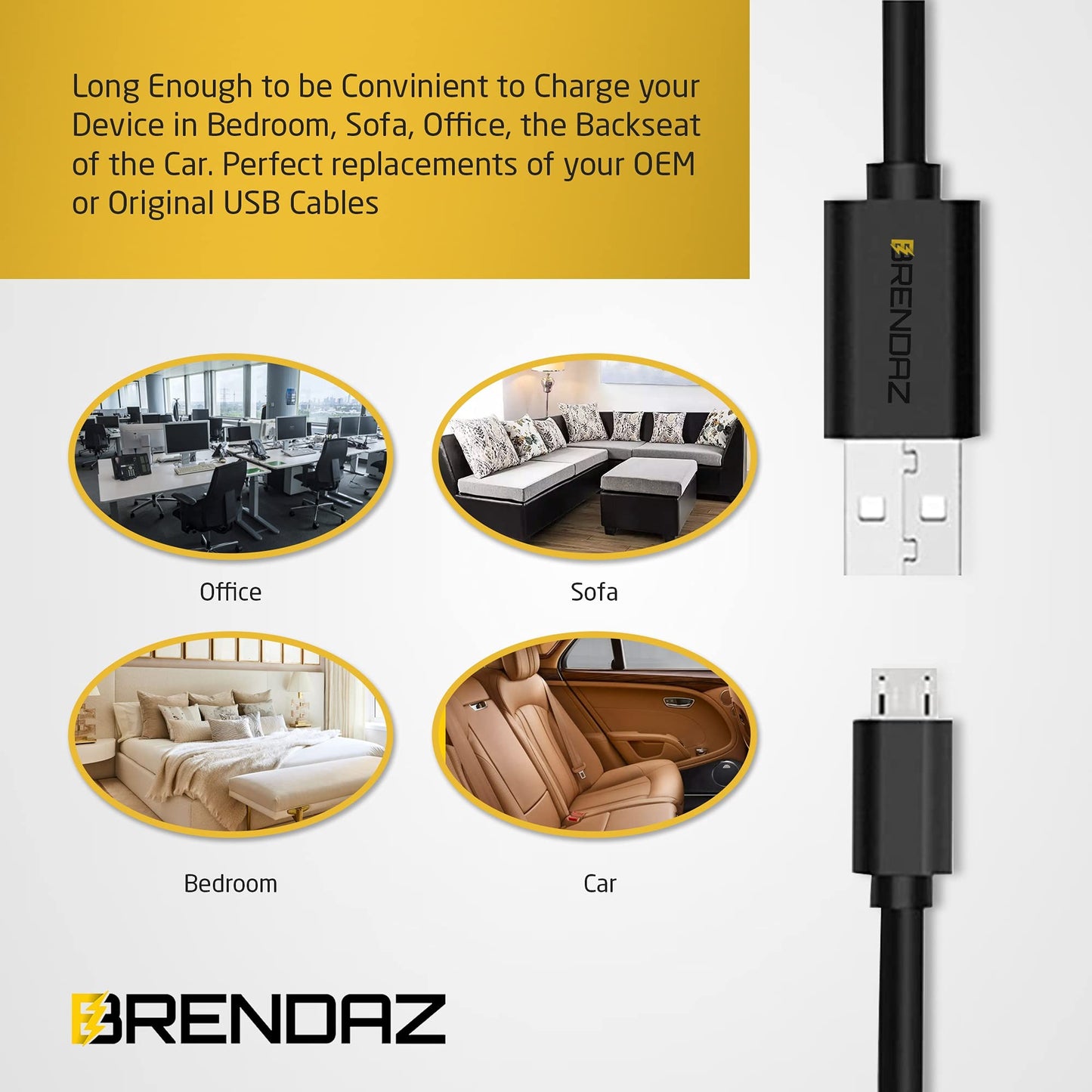 BRENDAZ (5 Pack) Micro USB Cable - Micro USB to USB Charger Cord, Data Transfer Android USB Cord, Compatible with Kindle Fire HD Tablet, Xbox One S X
