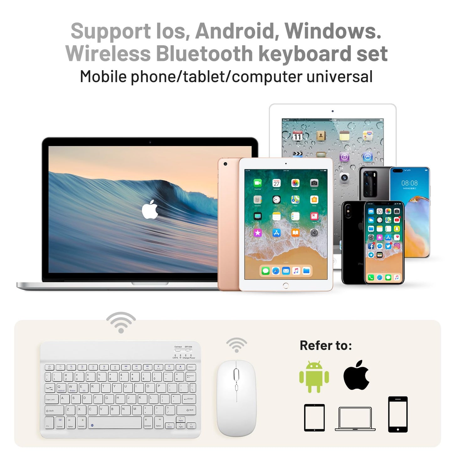 Bluetooth Keyboard and Mouse Combo Rechargeable Portable Wireless Keyboard Mouse Set for Apple iPad iPhone iOS 13 and Above Samsung Tablet Phone