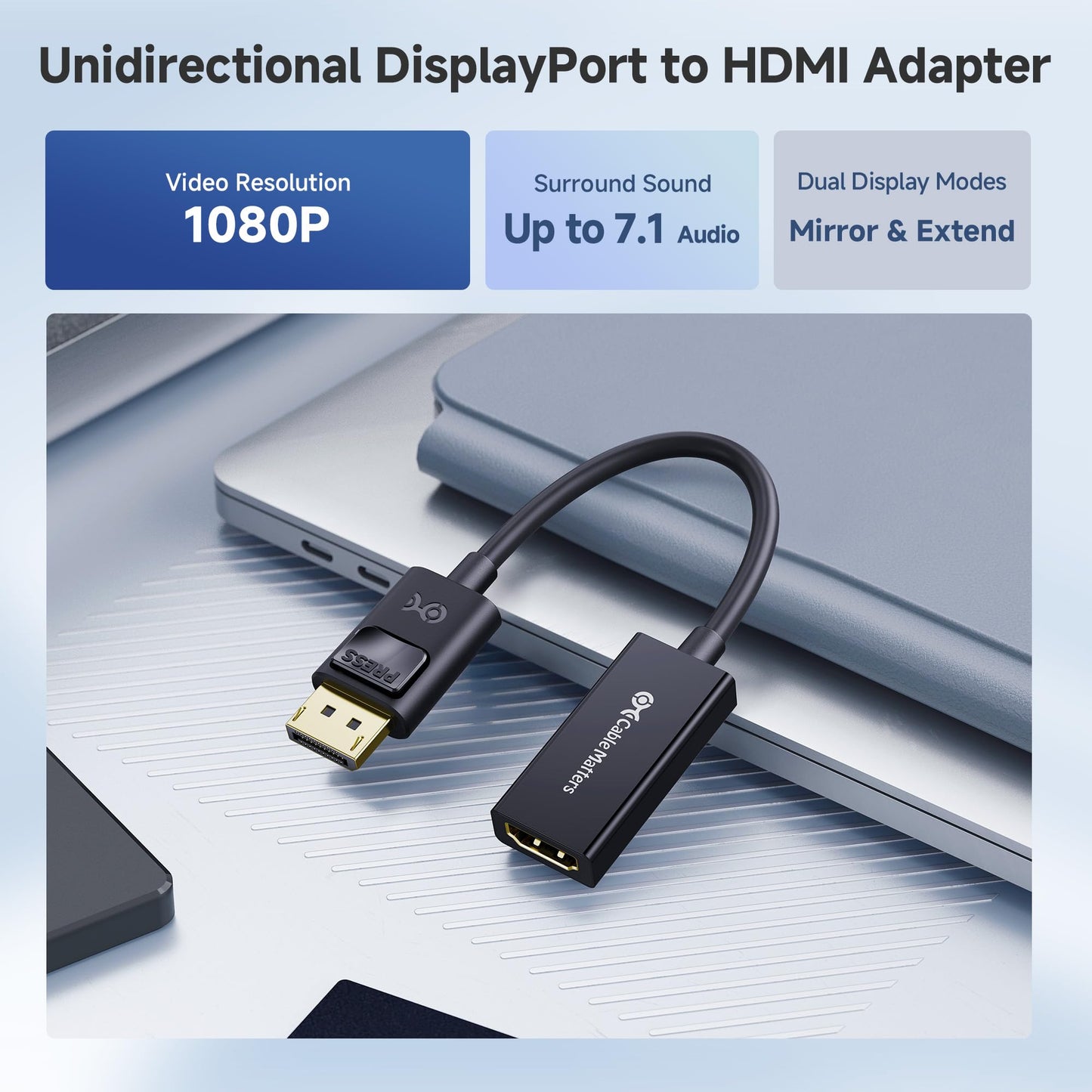 Cable Matters 2-Pack DisplayPort to HDMI Adapter, Unidirectional DP to HDMI Adapter, Full HD, 7.1 Audio, Gold-Plated Display Port Adapter to HDMI
