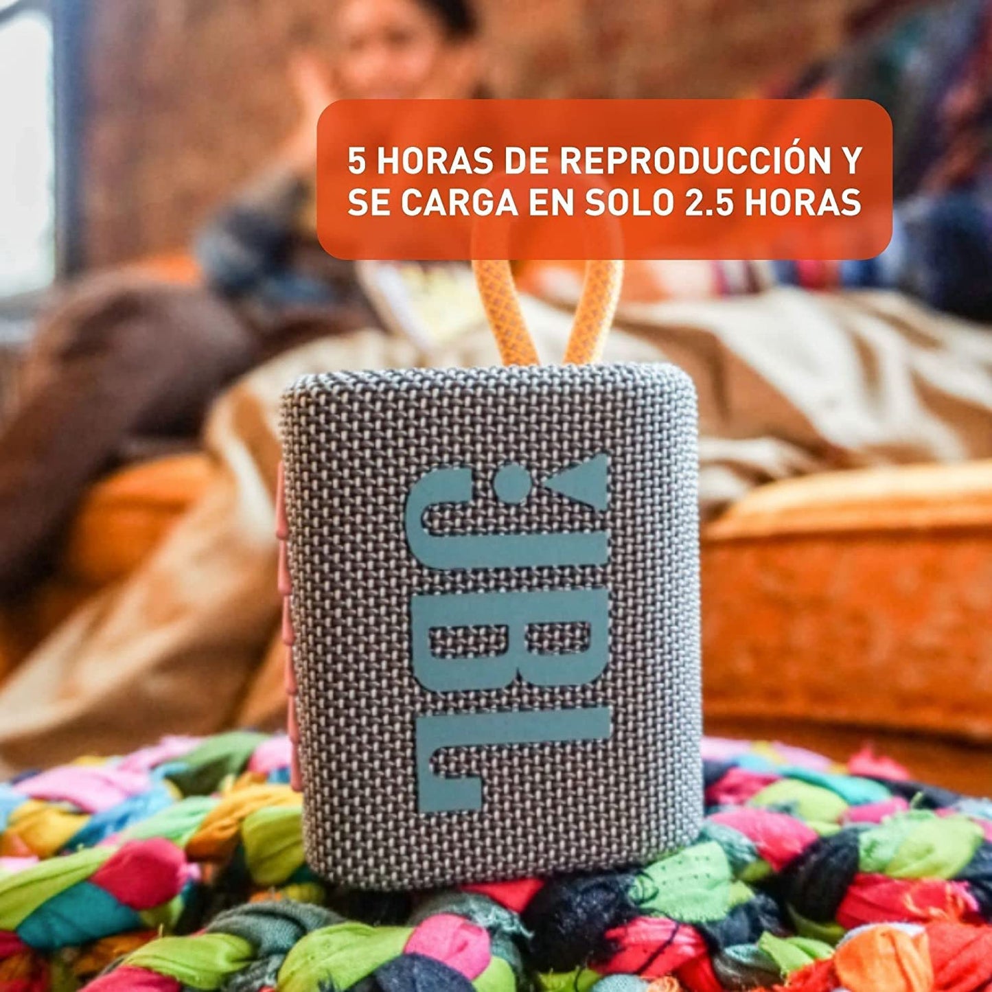 JBL Go 3 - Portable Bluetooth Speaker, Built-in Battery, Waterproof and Dustproof, Bonus Keychain LED Included - Gray