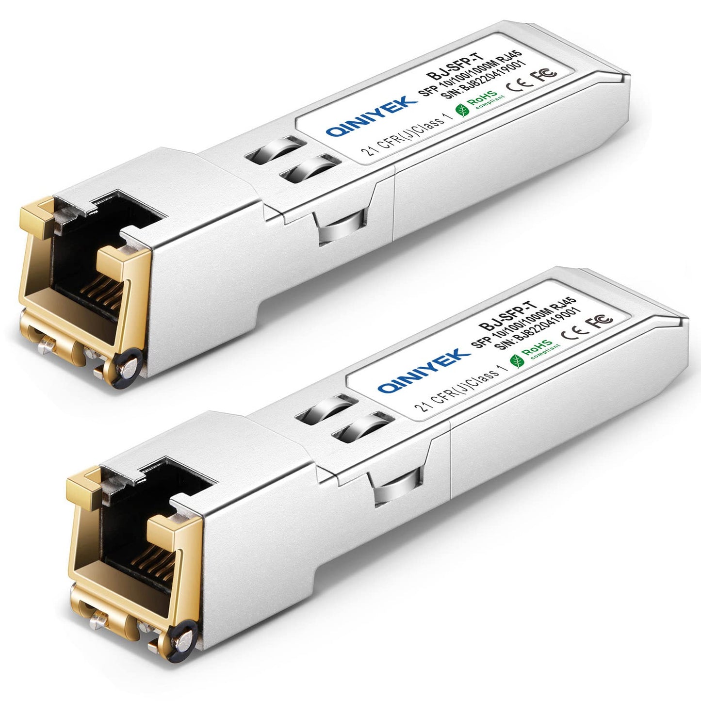 QINIYEK 2Pack 10/100/1000BASE-T RJ45 Copper SFP Ethernet Module, Gigabit SFP to RJ45 Mini-GBIC Transceiver for Cisco GLC-T/SFP-GE-T/GLC-TA, Mikrotik