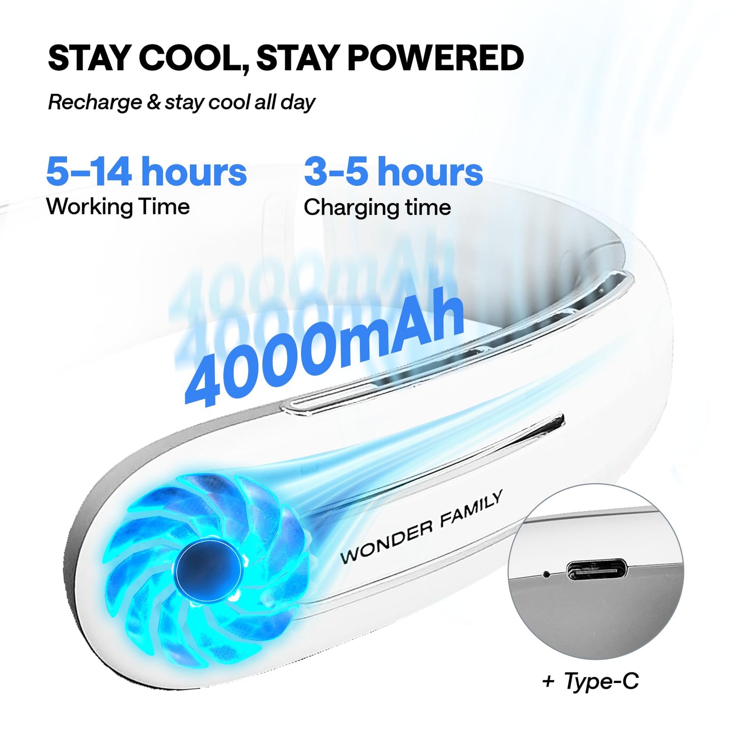 Personal Neck Fan - Rechargeable 4000 mAH - Portable Fan Necklace for Travel, Gym, Office - Wearable Air Conditioner - Unique Gifts for Men & Women