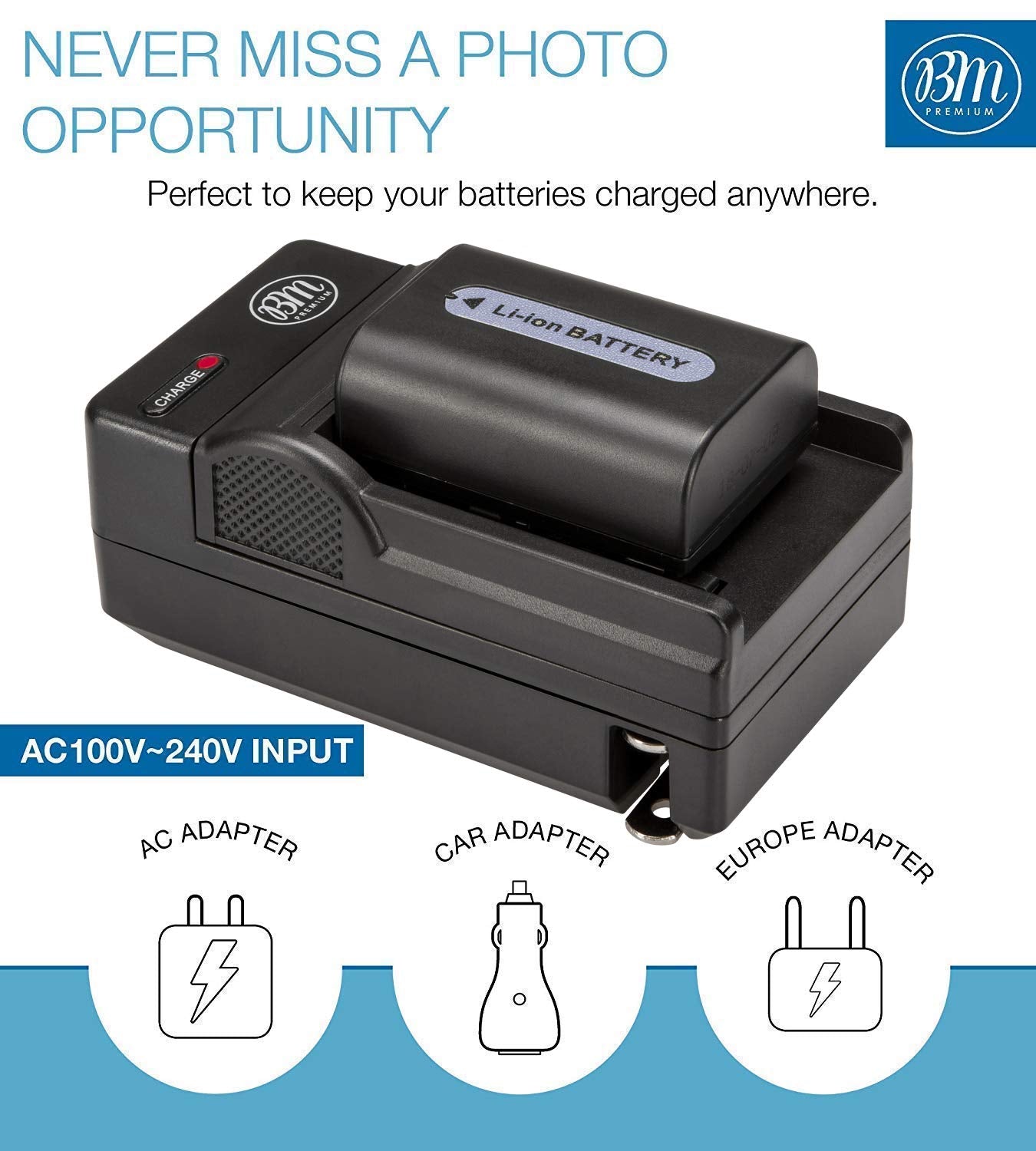 BM Premium 2-Pack of NP-FH50 Batteries and Battery Charger for Sony CyberShot DSC-HX100V DSC-HX200V Digital Camera