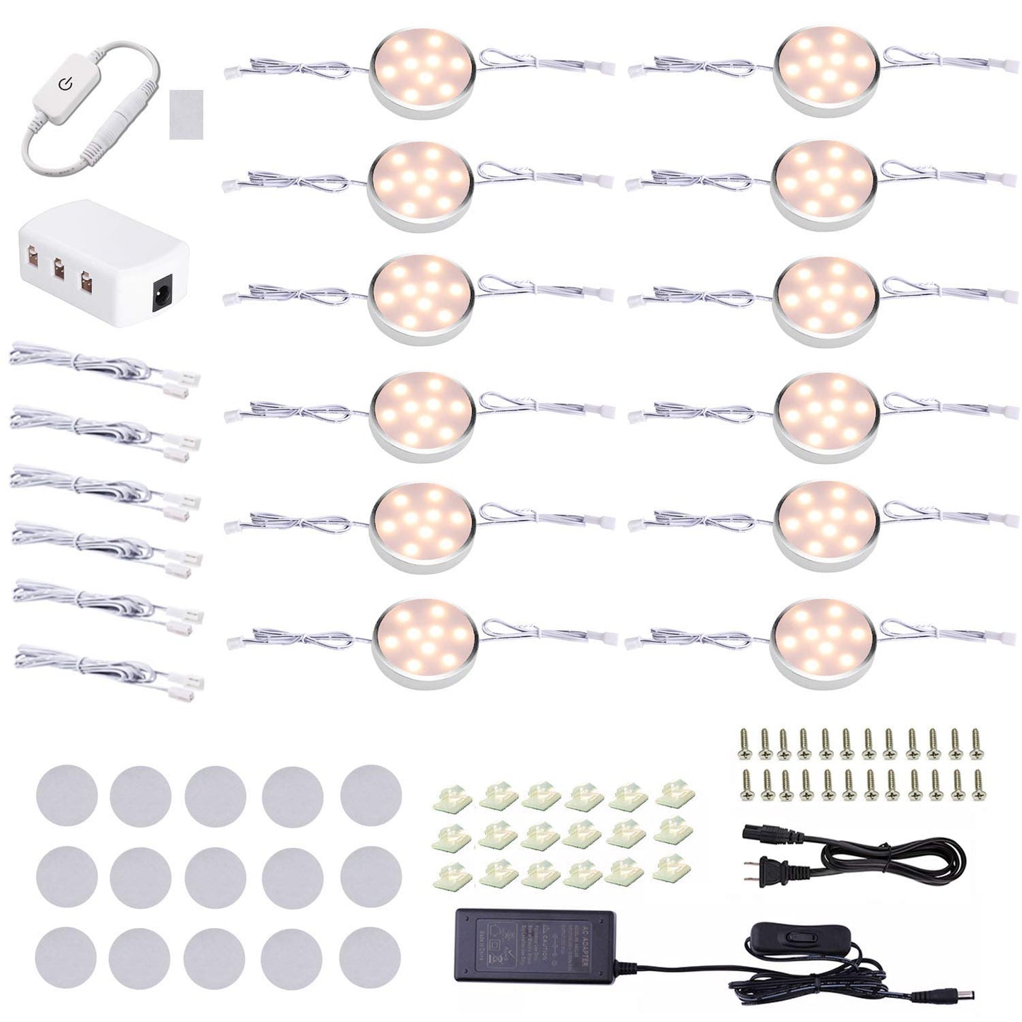 Puck Lights Under Cabinet Lighting,12V LED Dimmable Kitchen Counter Lights Wired,Perfect for Closet Shelf Cupboard Book Case Display Lighting,All Kits
