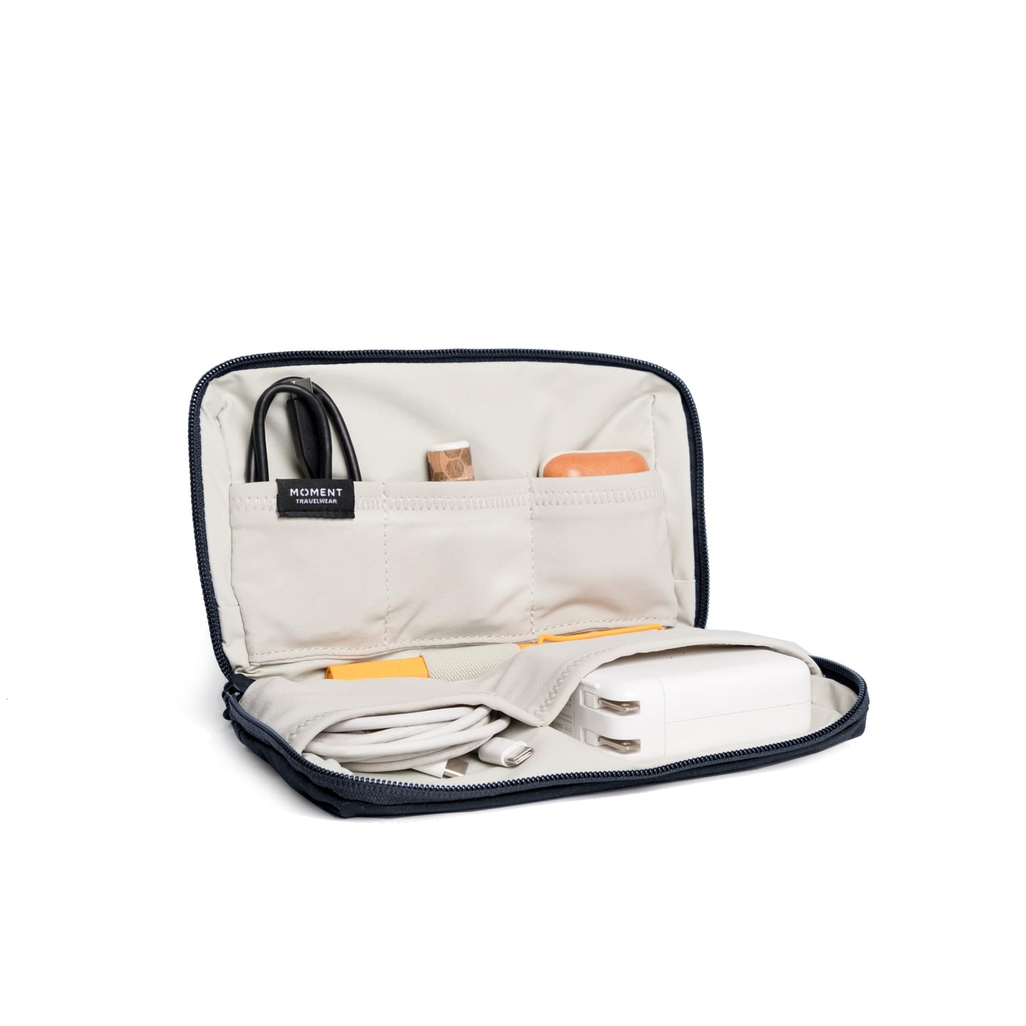 Moment Everything Tech Organizer - Water-Resistant Travel Pouch for Cables, Chargers & Accessories | Regular & Mini Sizes (Navy, Mini)