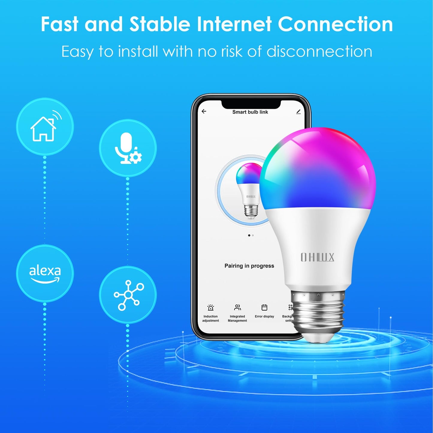 OHLUX Smart WiFi & Bluetooth Alexa Light Bulbs, 10W (100W Equivalent) Color Changing Light Bulbs with Music Sync,Compatible with Alexa Google Home