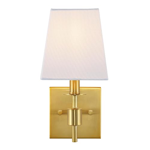 SAFAVIEH Lighting - Clauren 11.2-Inch Wall Sconce Set of 2 - Brass - Fabric Shade - Transitional Single-Arm Design - Ideal for Hallway, Bedroom