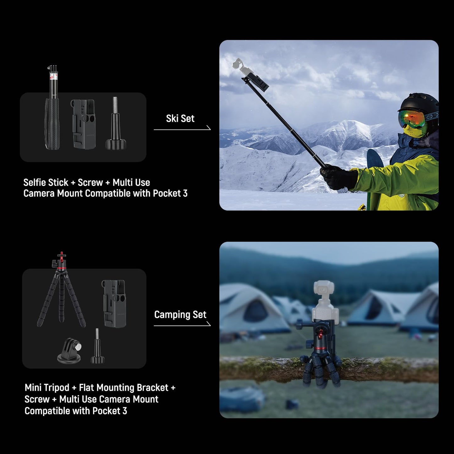 NEEWER Basics 16 in 1 Accessories Kit Compatible with DJI OSMO Pocket 3, Mini Tripod Selfie Stick Chest Strap Magnetic Neck Mount Extension Adapter