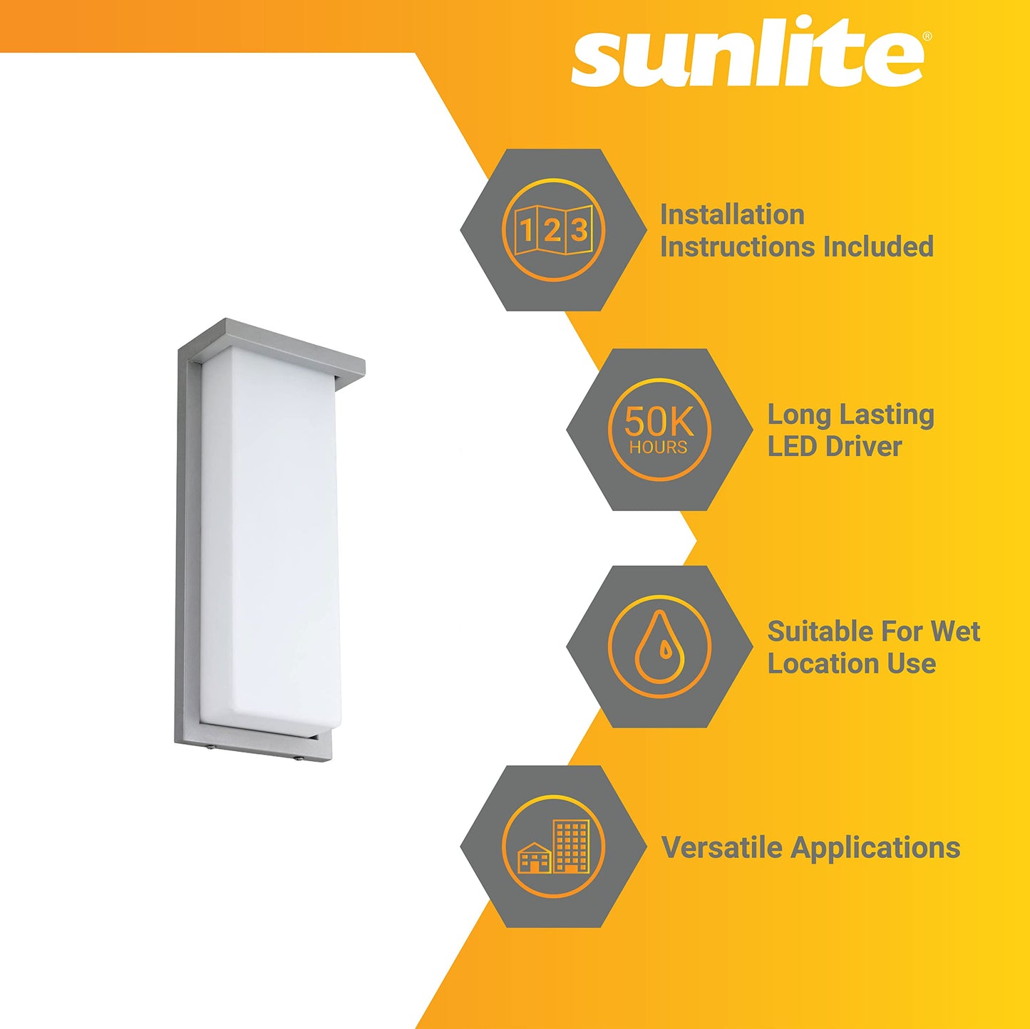 Sunlite 81482 14” Modern LED Wall Sconce Light, Outdoor Fixture, Adjustable 3 CCT 3000K-5000K, 20 Watts, 1100 Lumens, Opal Shade, Brushed Nickel