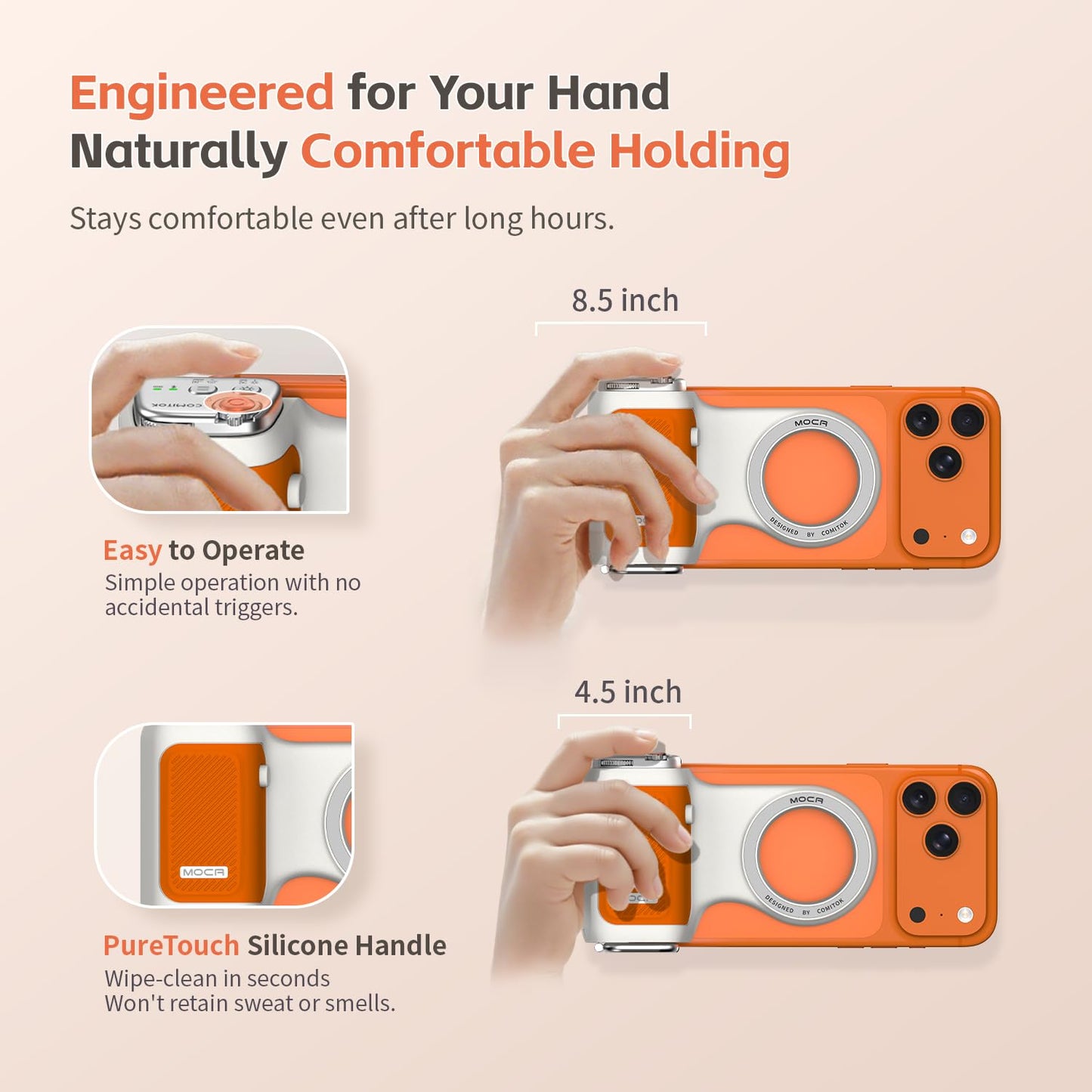 COMITOK MOCA iPhone 17 Pro Camera Grip No Need App for iOS26, Compatible iOS17 and iOS18, Fun Shot Magnetic Grip for Phone Native Camera