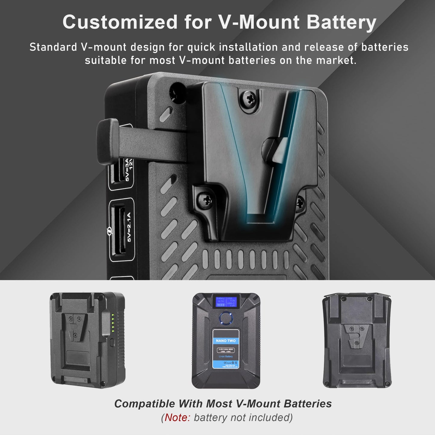 kocackoo Mini V Mount Battery Adapter Plate with D-tap, Two DC 8V/4A, Two DC 12V/4A, USB 5V/2.1A & USB 5V/3A,9V/2A,12V/2A Output Ports, Suitable