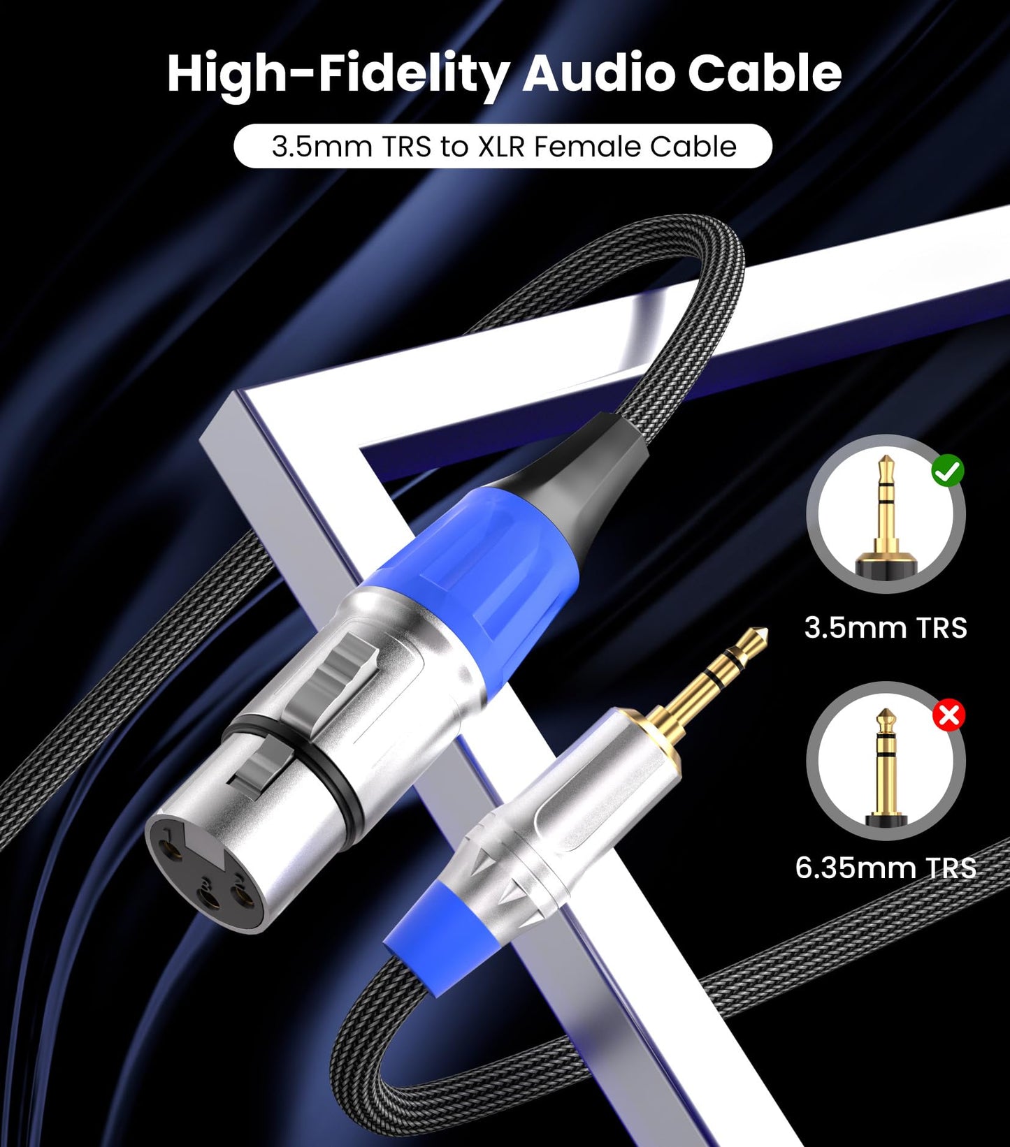 Tisino XLR to 3.5mm Microphone Cable - 10 feet Unblanced XLR Female to 1/8 inch Mic Cord for Camcorders, DSLR Cameras, Computer Recording Device