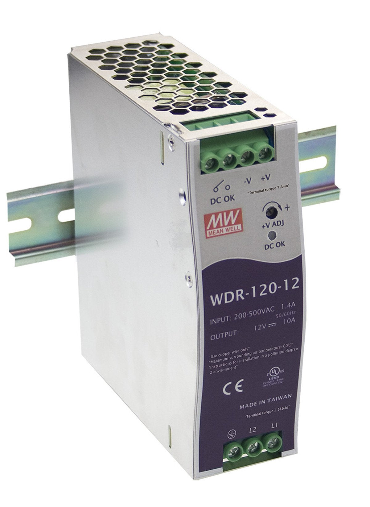 Mean Well Original WDR-120-12 Single Output Industrial DIN Rail Power Supply 12V 10A 120W