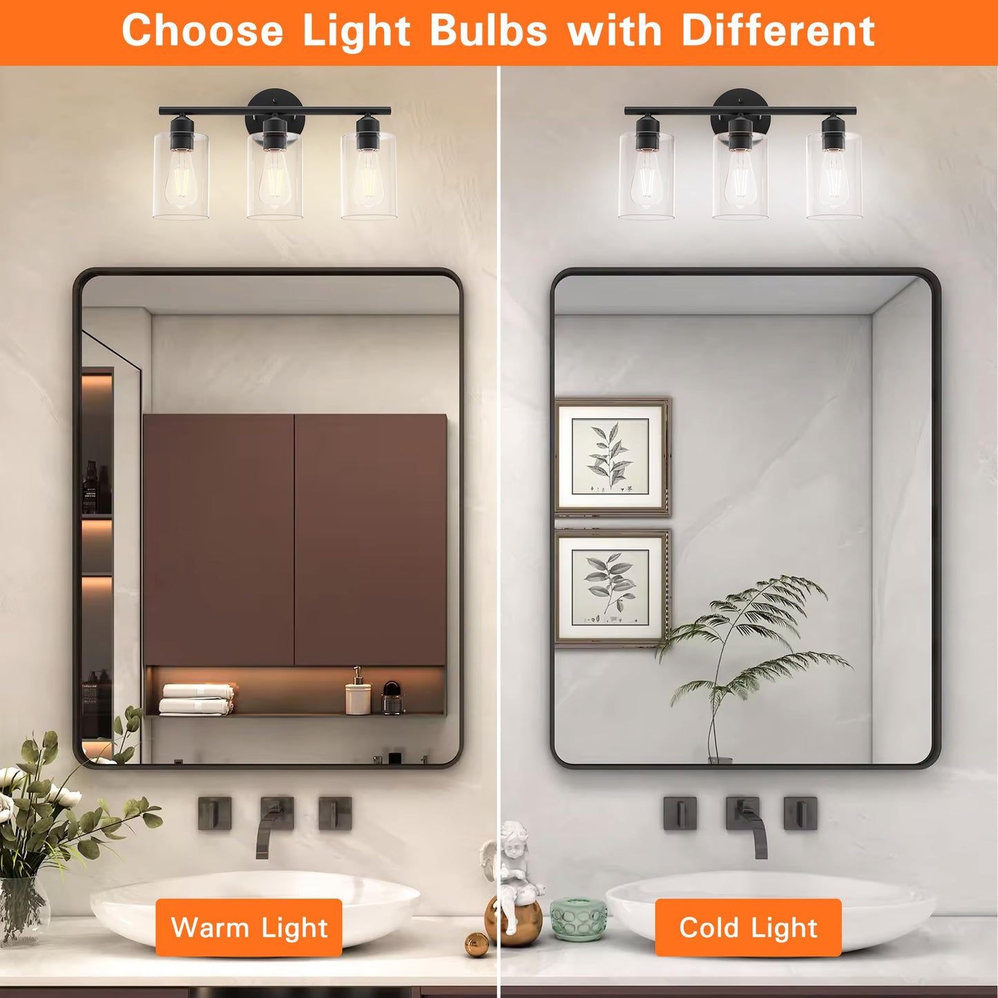 Espird Bathroom Vanity Light Fixtures Matte Black Bathroom Lighting Fixture, 3 Lights Bathroom Light Fixture Over Mirror, Modern Black Vanity Light