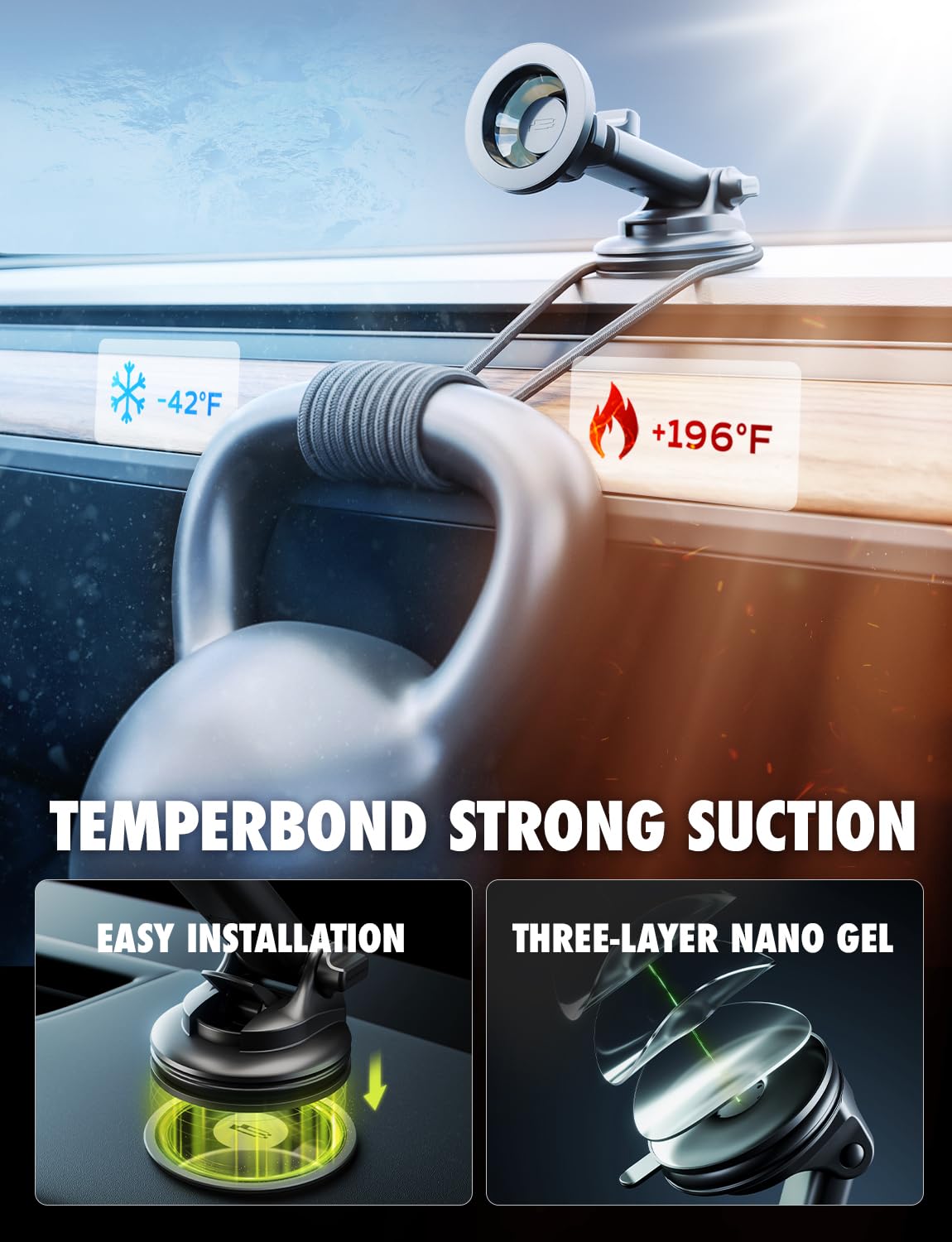 Bracketron MagSafe Car Mount,MagAlign Pro Extend Magnetic Phone Holder for Car Windshield & Dashboard, 360° Vacuum Suction Cup Phone Mount for iPhone