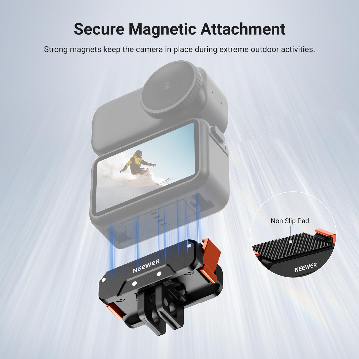 NEEWER Magnetic Quick Release Mount Adapter Compatible with DJI Osmo Nano, Dual Direction Magnet Metal Action Camera Base Holder, 2 Prong Folding