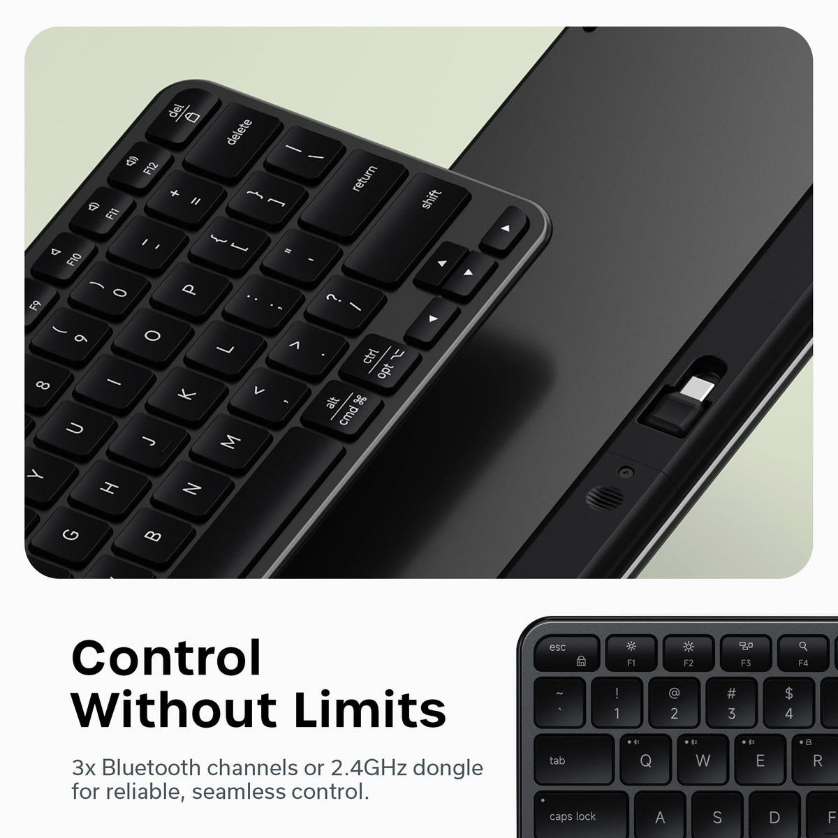 Satechi Slim EX1 Wireless Keyboard, 4-in-1 Connectivity, Space Black