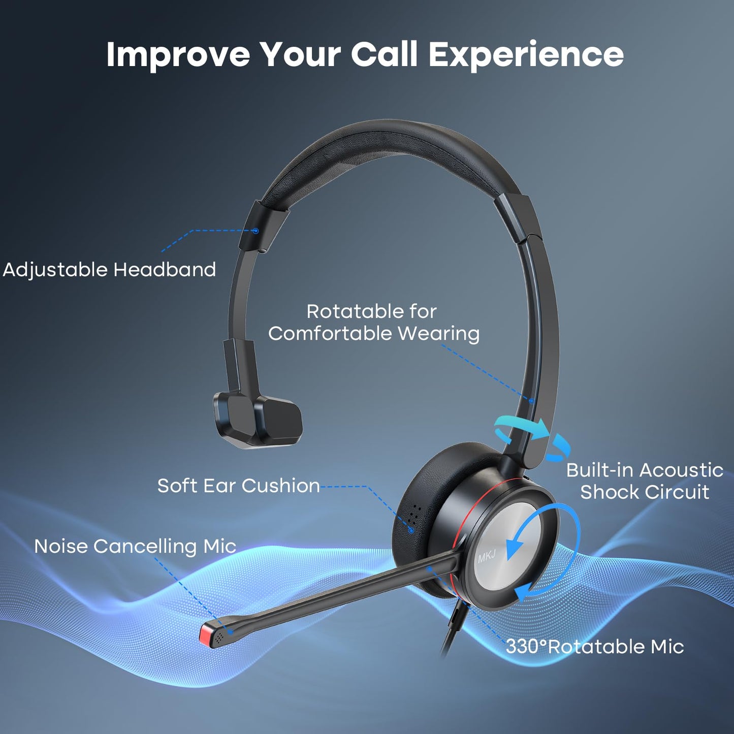 MKJ Telehone Headset for Cisco IP Phone, Wired Headphone with Microphone Noise Cancelling, Office Phone Headset with RJ9 Jack for Cisco CP-7821 7841