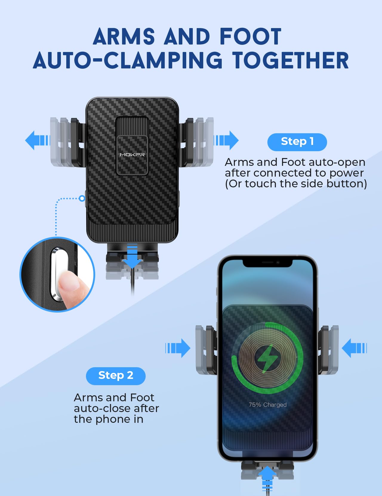 Wireless Car Charger, MOKPR 15W Fast Charging Car Mount Auto-Clamping Car Charger, Dashboard Windshield Phone Holder Compatible with iPhone 16