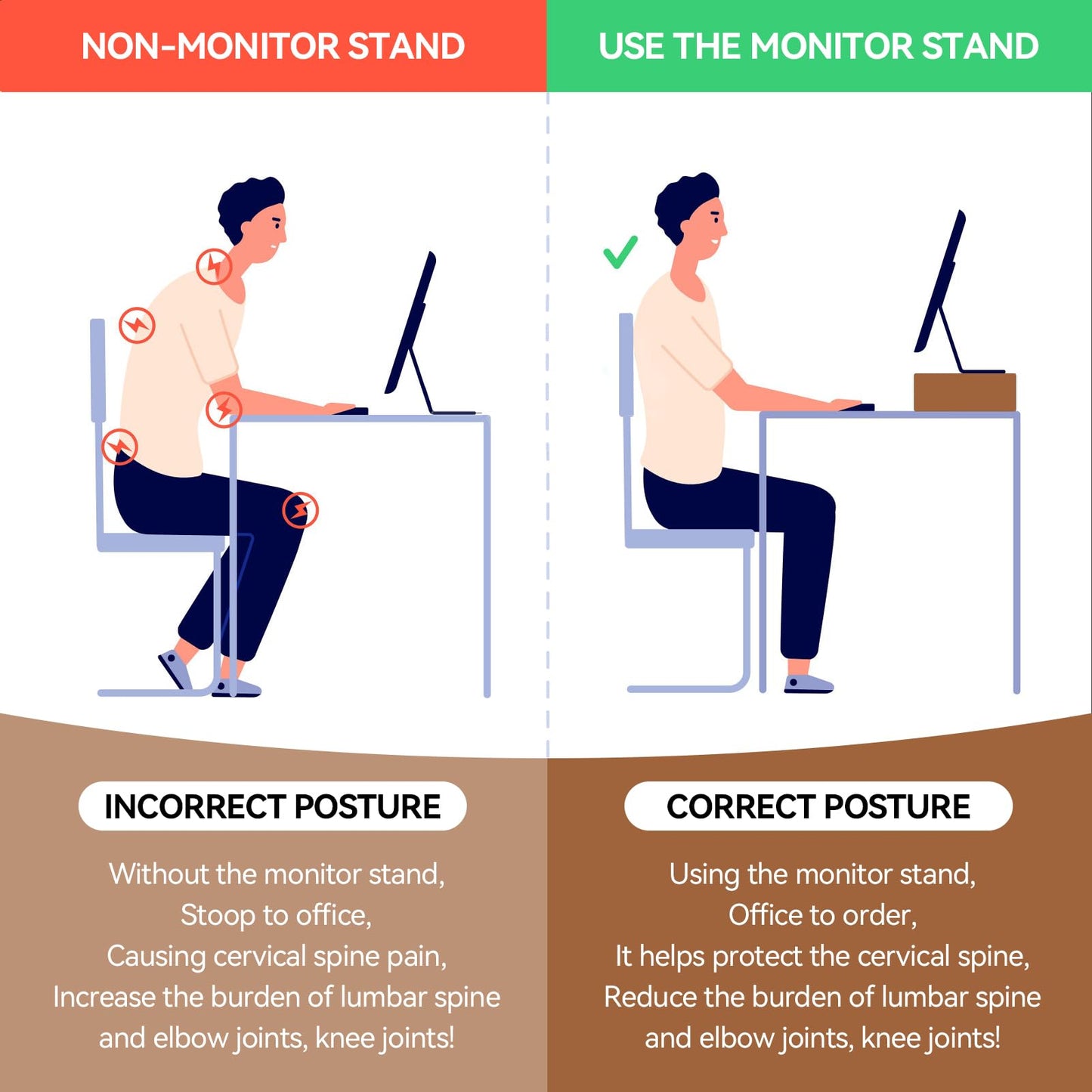 KIRIGEN Monitor Stand Wooden -Desk stand wood for Computer / Laptop/ TV Printer - Monitor Arms & Stands Desk Riser for Office Organizers -Desktop