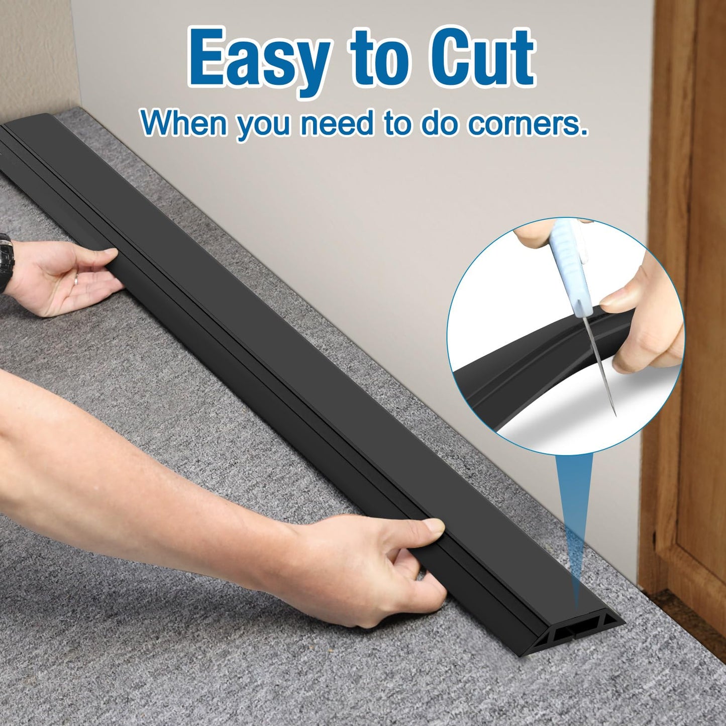 Eapele 10 ft Floor Cord Cover Heavy Duty Cable Protector, Easy to Unroll, Prevent Trip Hazard for Home Office or Outdoor Settings (Black)