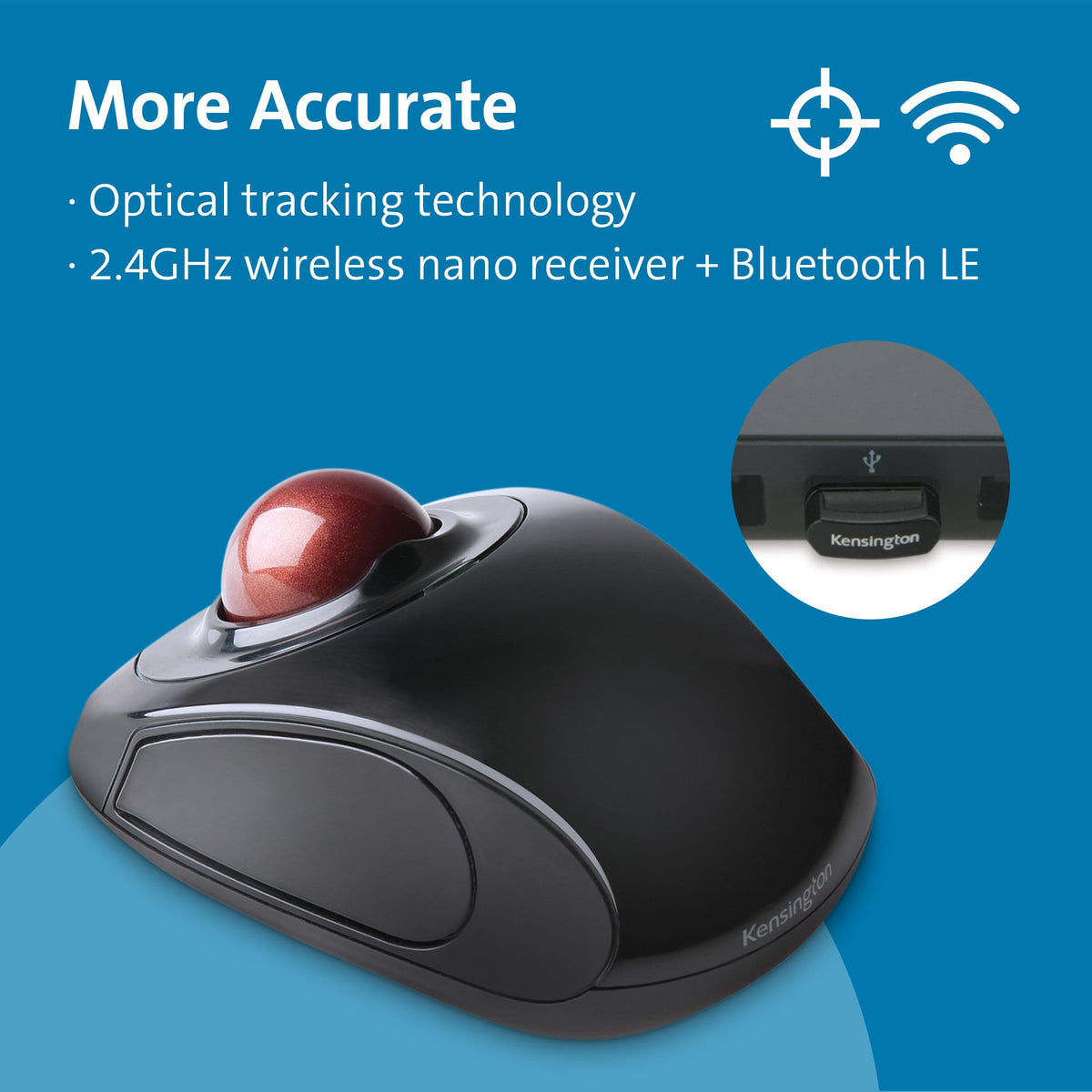 Kensington Orbit Wireless Trackball Mouse with Touch Scroll Ring (K72352US),Black