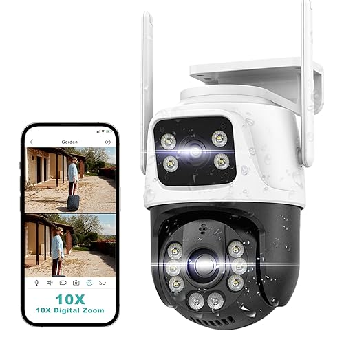 Security Outside Camera Wireless 2.4G WiFi Home Indoor Security Cameras Dual Lens Linkage 360°View 4MP Two-Way Talk,AI Detection,Full-Color Night