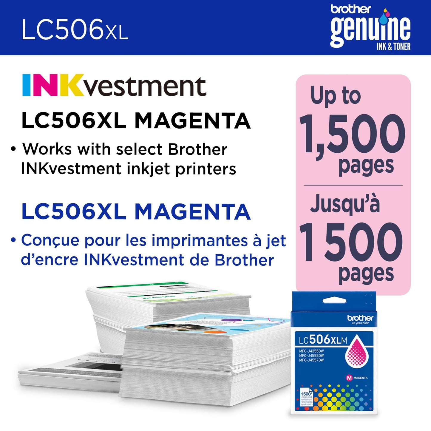 Brother Genuine LC506XLM High Yield Magenta Ink Cartridge (for use INKvestment 4355, 4555, and 4557 Printers)