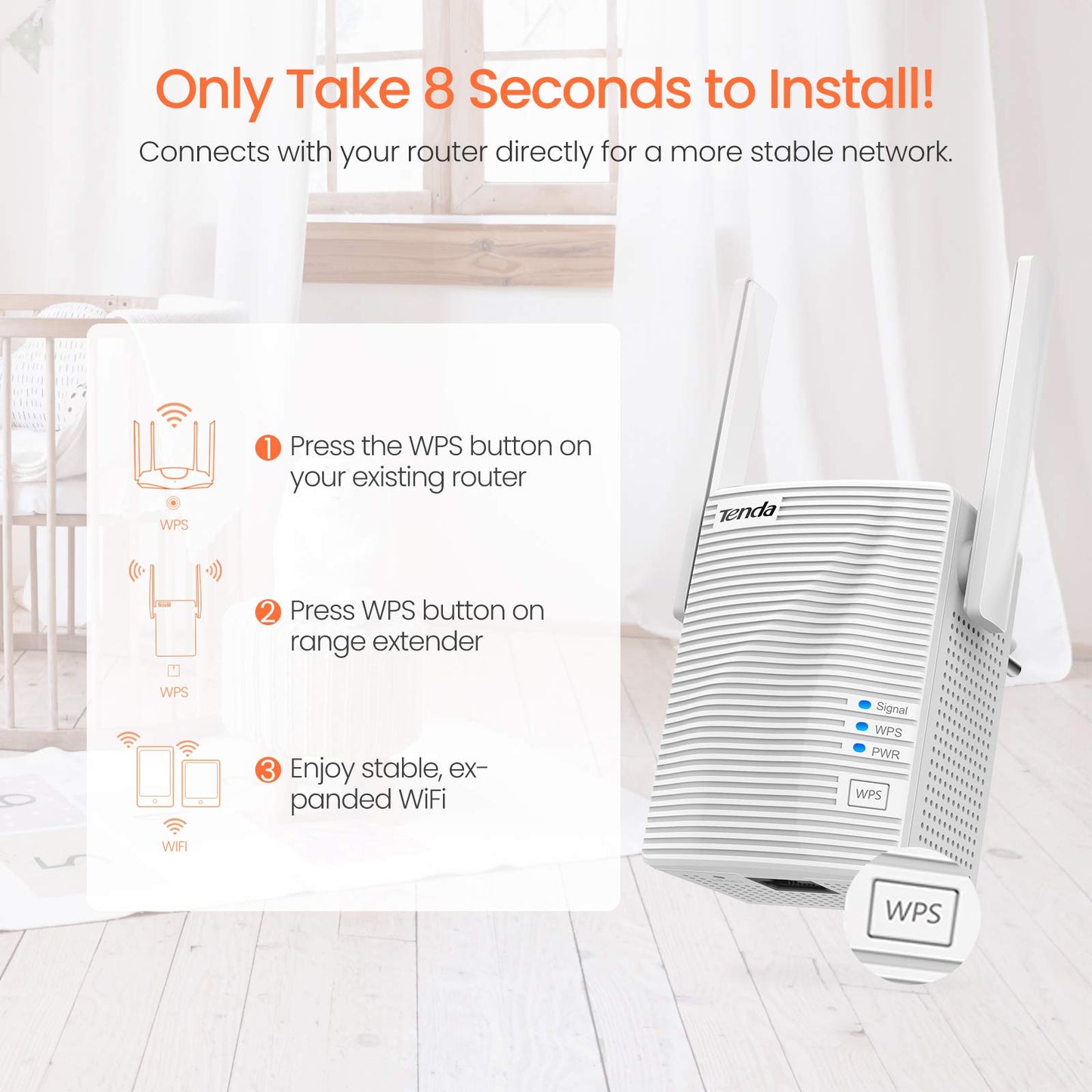 Tenda WiFi Extender, Strong AC1200 WiFi Range Extender with Ethernet Port, WiFi Signal Booster Covers Up to 1300 Sq.ft and 20 Devices, Dual-Band