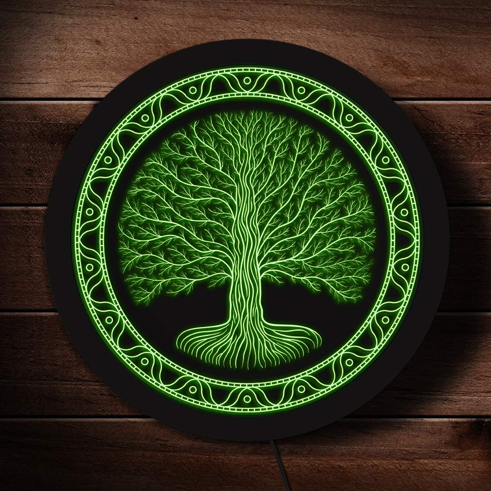 The Geeky Days Druidic Yggdrasil Tree of Life LED Color Changing Light Neon Sign Celtic Style Logo Viking Norse Pagan Mythology Gothic Talisman