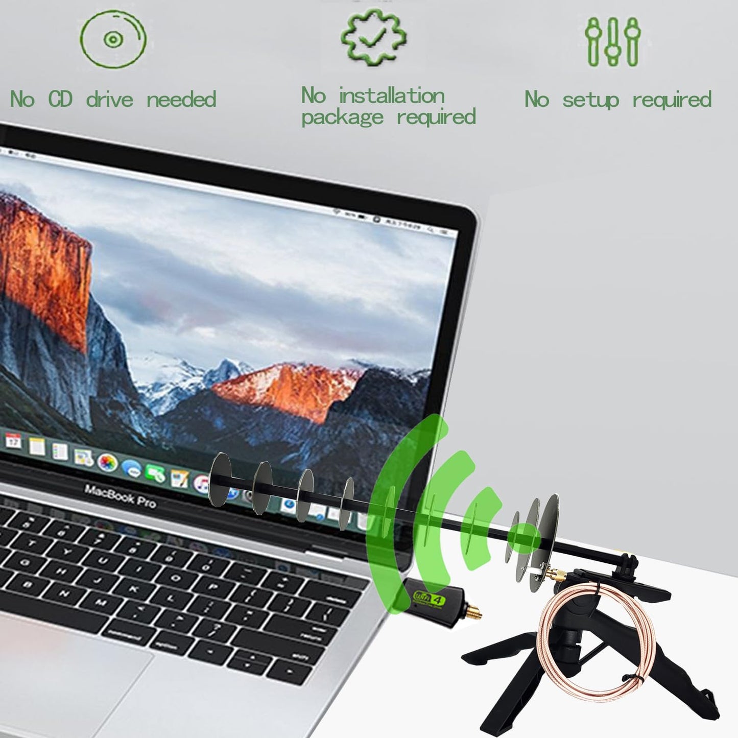 Plug-and-Play 300Mbps USB Wireless Network Adapter with 14dBi Yagi 2.4GHz WiFi Directional Antenna for Laptops and Desktops with Long-Range Signal