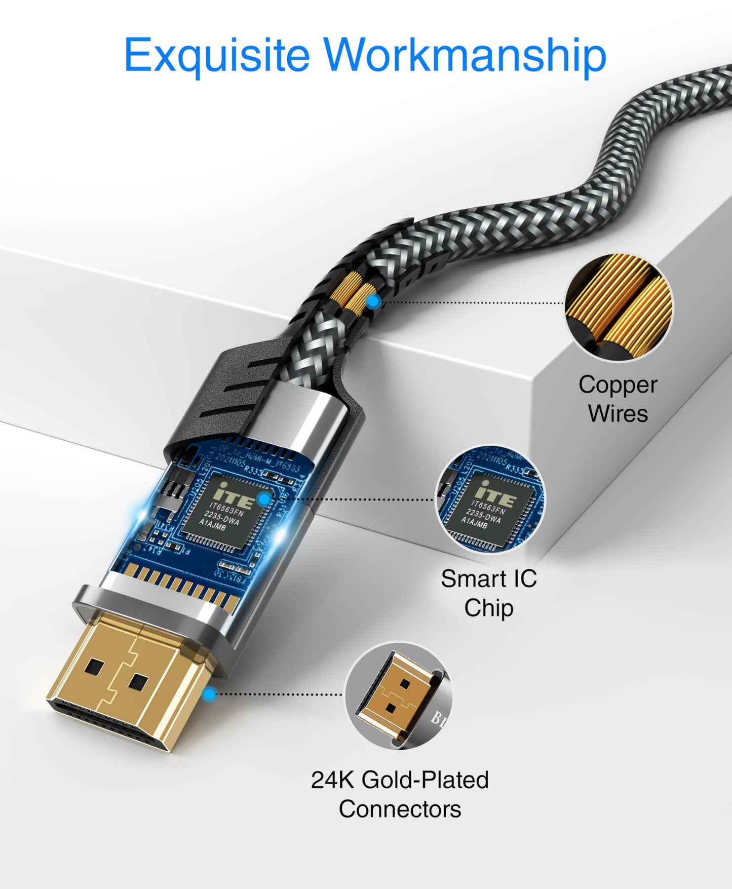 BlueRigger DisplayPort to HDMI Cable - (10FT, DP to HDMI Cord, 4K 60Hz, HDR, HDCP 2.2, Uni-Directional Display to HDMI, Male Video Cable) - Compatible
