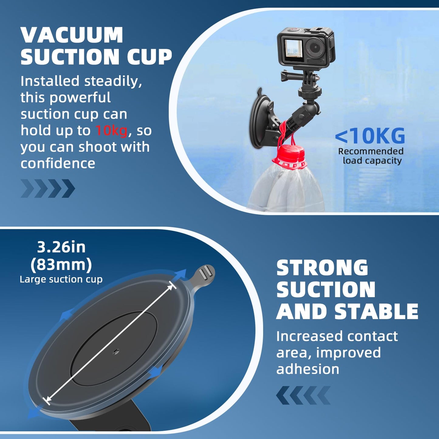 BRDRC Pocket 3 Suction Cup Mount, For Xtra Muse Car Windshield Window Dash Holder Kit with Expansion Adapter for Insta360 X4 X5 Go 3S for GoPro Max